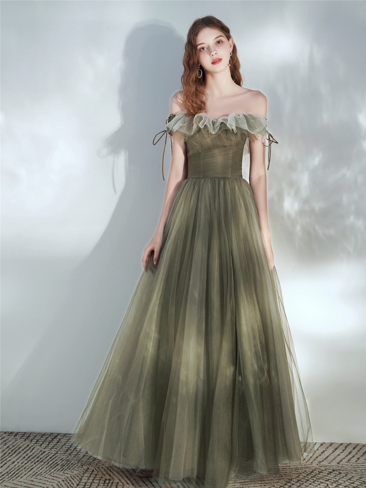Green Aline Tulle Long Prom Dress, Green Tulle Formal Dress shopluu Green Aline Tulle Long Prom Dress, Green Tulle Formal Dress shopluu
