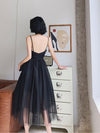 Black V Neck Tulle Short Prom Dresses, Puffy Black Homecoming Dresses