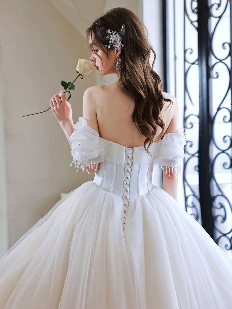 White Tulle Long Prom Dresses