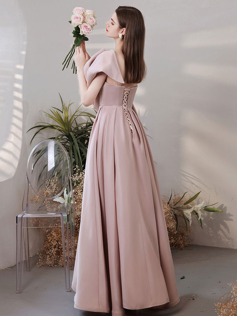 A Line Pink Long Prom Dress, Pink Formal Bridesmaid Party Dresses