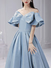 Simple Blue Satin Long Prom Dress, Blue Formal Graduation Dresses