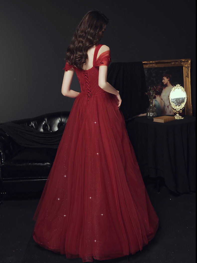 Elegant Sweetheart Neck Burgundy Long Prom Dress, A line Backless Evening Dresses