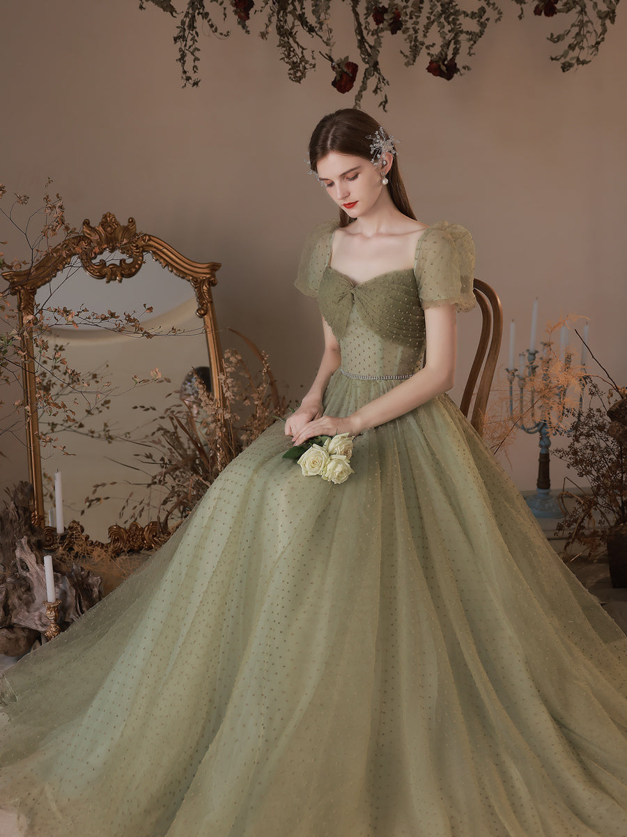 A-Line Green Tulle Long Prom Dresses, Green Tulle Formal Evening Dress Custom Size / Green A-Line Green Tulle Long Prom Dresses, Green Tulle Formal Evening Dress Custom Size / Green
