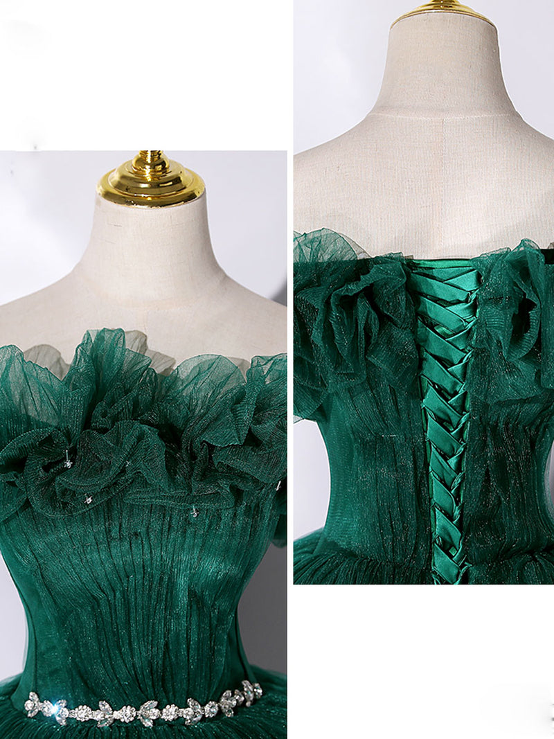 Green Off Shoulder Tulle Long Prom Dress, Green Sweet 16 Dress shopluu Green Off Shoulder Tulle Long Prom Dress, Green Sweet 16 Dress shopluu