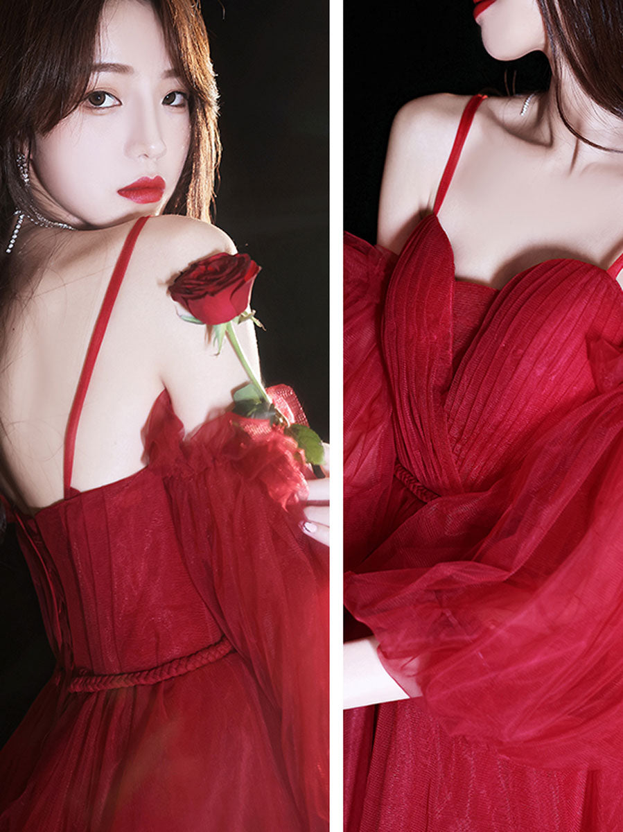 Red Sweetheart Neck Tulle Short Prom Dress, Puffy Red Homecoming Dresses