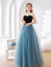 Aline Blue Tulle Long Prom Dress, Blue Long Graduation Dresses