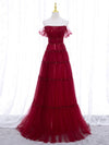 Burgundy Off Shoulder Long Prom Dress, Burgundy Formal Dress with Beading Sequin