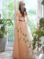 A line Champagne Long Prom Dresses, Champagne Formal Party Evening Dresses