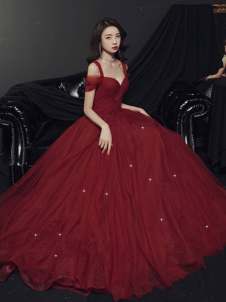 Elegant Sweetheart Neck Burgundy Long Prom Dress, A line Backless Evening Dresses