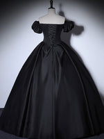Black Satin Long Prom Dresses, Black Long Formal Sweet 16 Dress