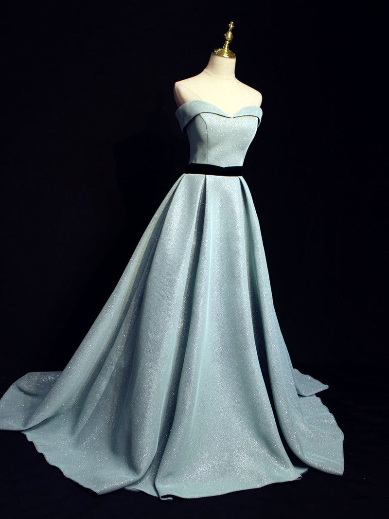 Light Blue A line Long Prom  Dress, Blue  Formal Evening Dresses
