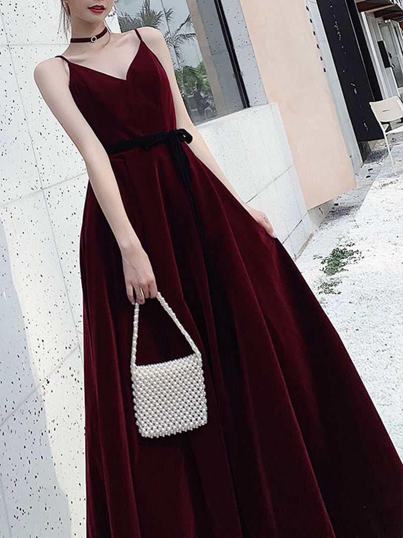 Simple Burgundy Velvet Long Prom Dresses, Burgundy Long Formal Graduat shopluu Simple Burgundy Velvet Long Prom Dresses, Burgundy Long Formal Graduat shopluu