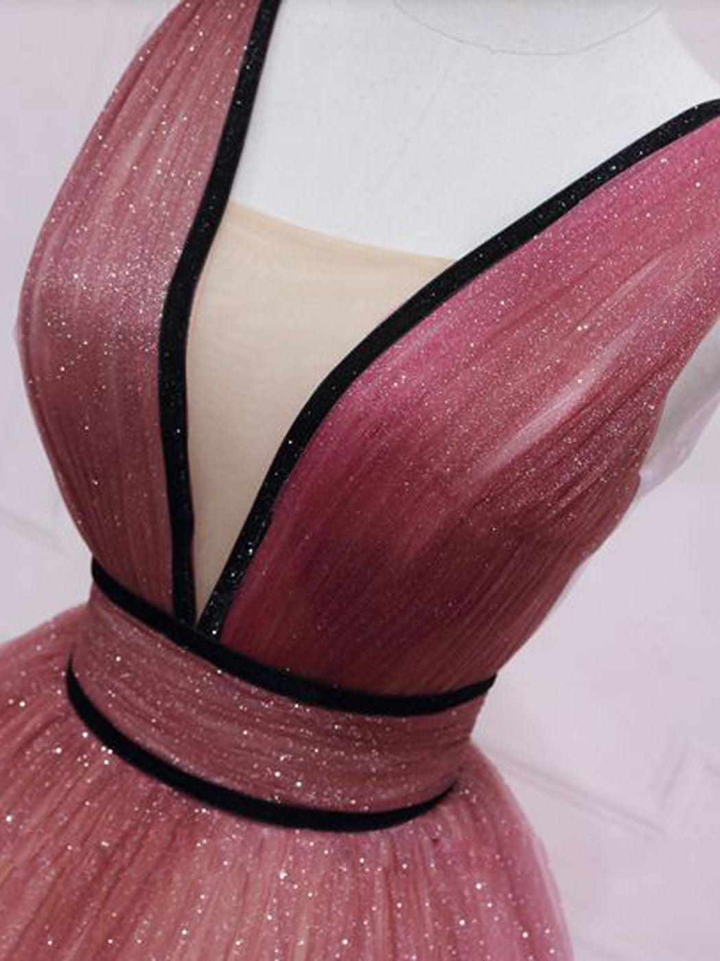 Burgundy V Neck Tulle Long Prom Dress Burgundy Long Evening Dress