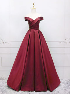 Burgundy Satin Long Prom Dresses