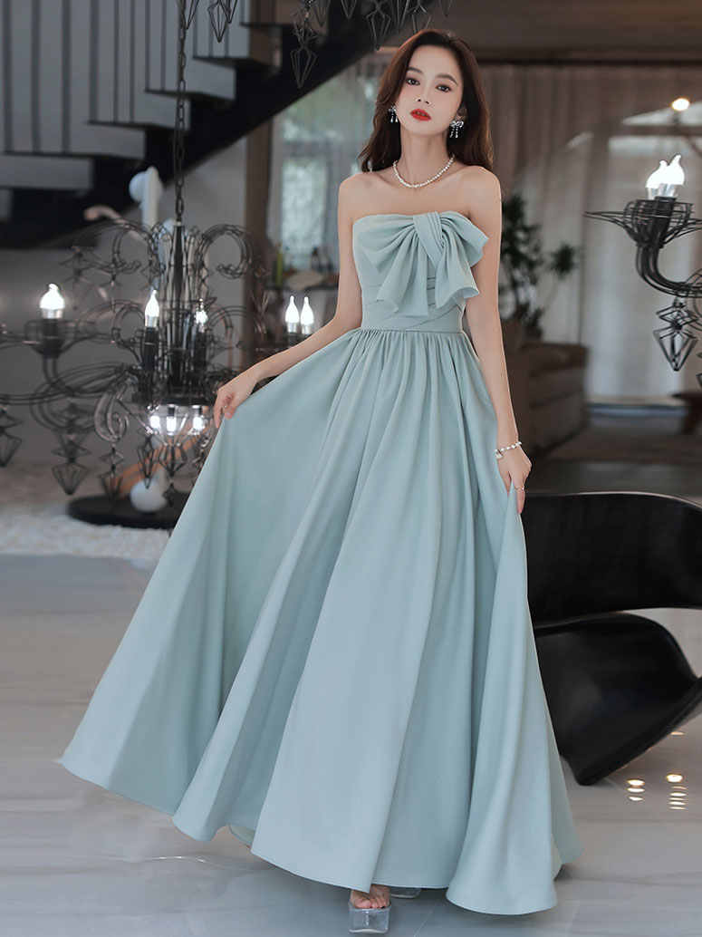 Simple Backless Blue Long Prom Dresses, Blue Bridesmaid Dresses