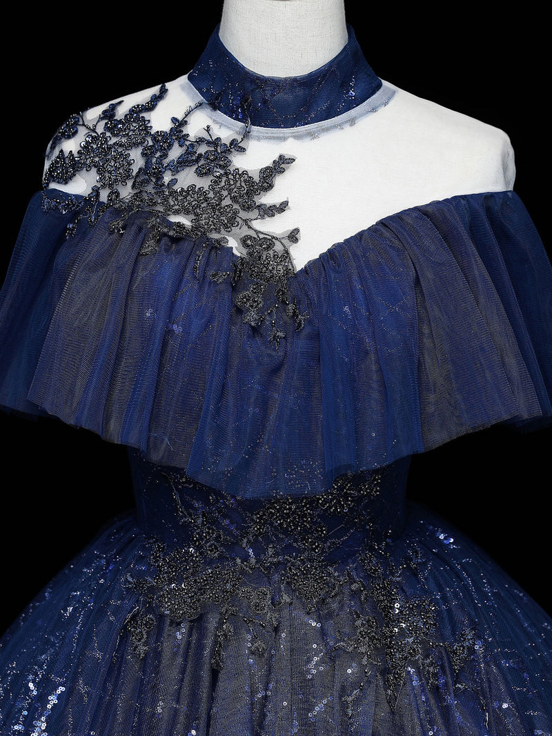 Dark Blue Long Prom Dress, Blue Tulle Formal Gown Graduation Dresses shopluu Dark Blue Long Prom Dress, Blue Tulle Formal Gown Graduation Dresses shopluu