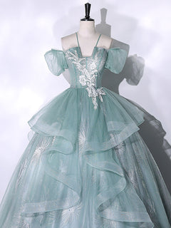 Green Lace Long Sweet 16 Dress