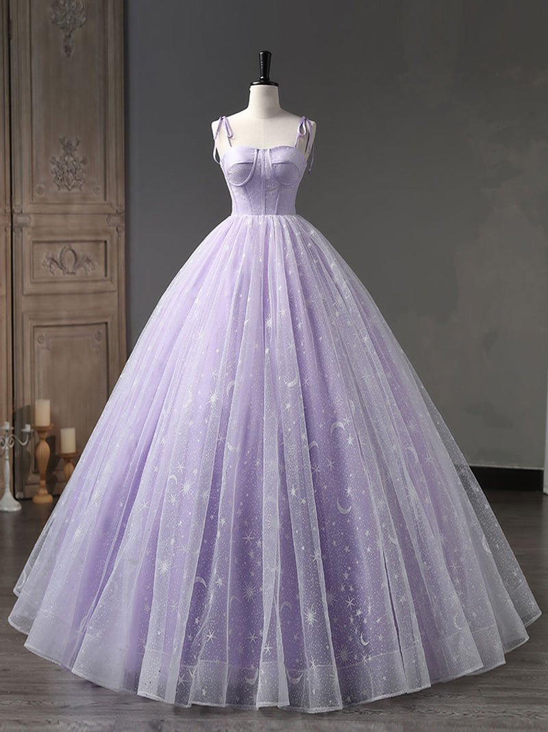 Purple Tulle Long Prom Dresses