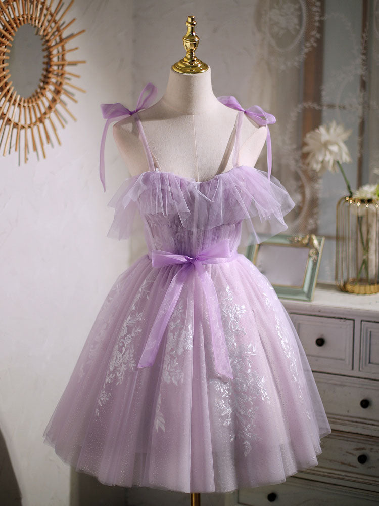Aline Lace Short Purple Prom Dress, Puffy Purple Homecoming Dress US 2 / Purple