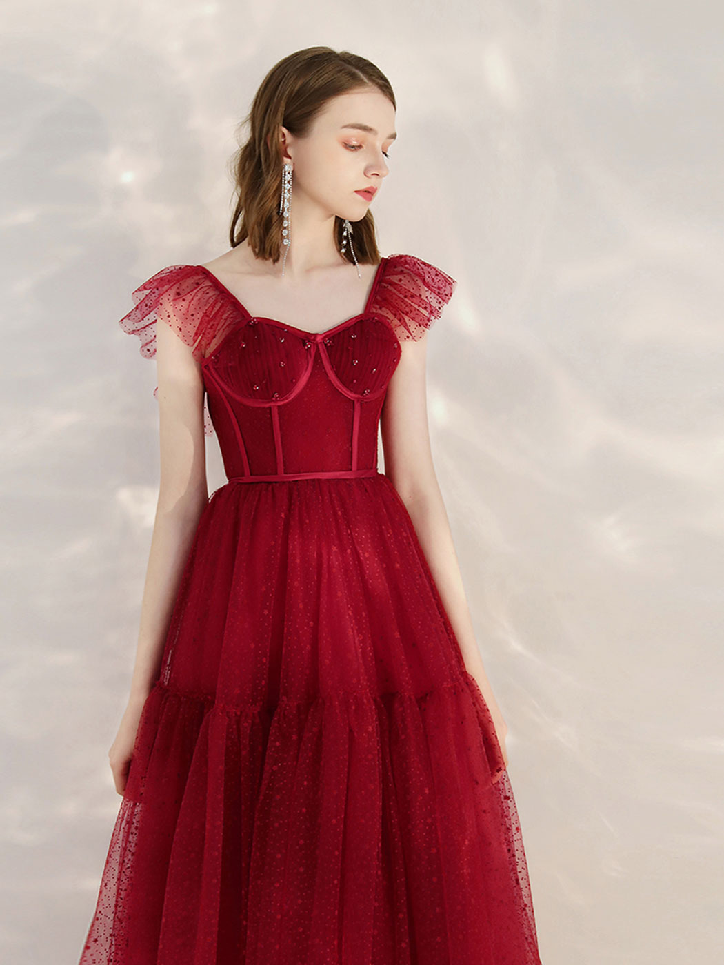 Burgundy Tulle Short Prom Dress, Burgundy Homecoming Dress