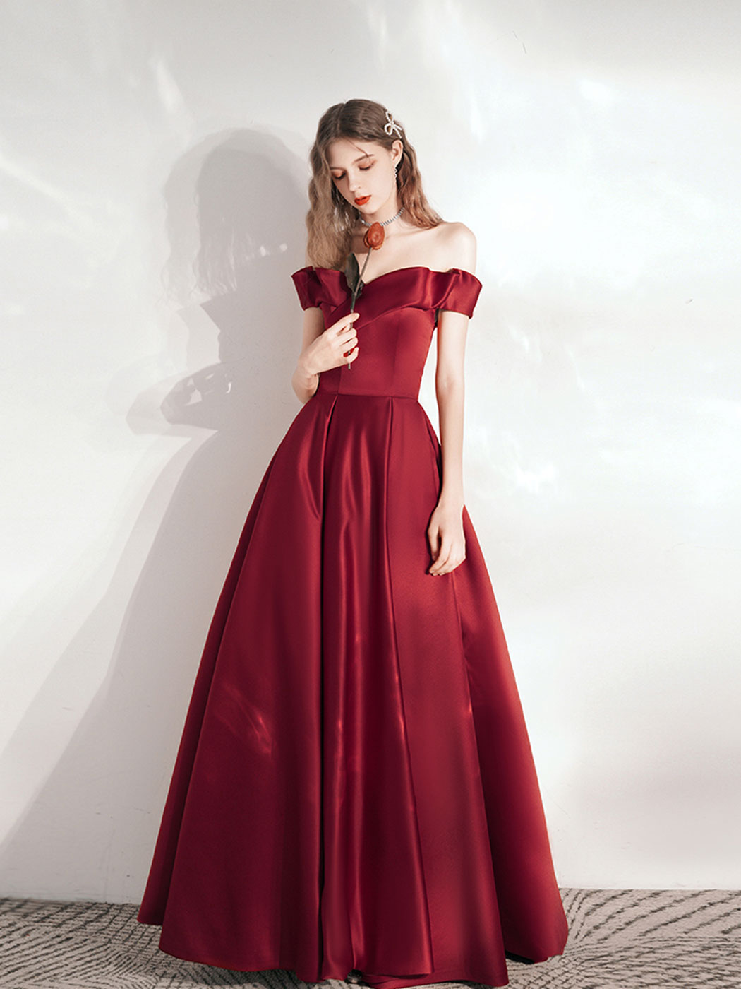 latest graduation dresses A Line Burgundy Long Prom Dresses, Satin Long Formal Dresse – shopluu price_$0-$50