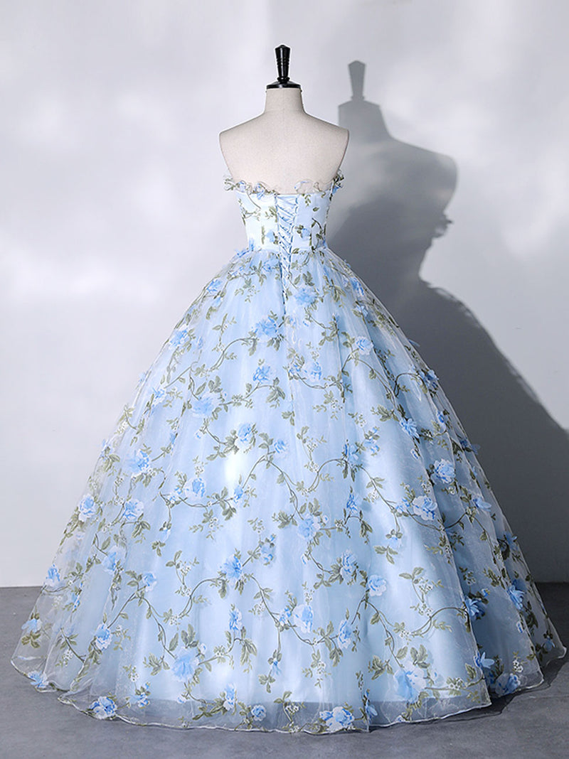 Blue Tulle Lace Long Prom Dresses, Ball Gown Blue Sweet 16 Dresses – shopluu Blue Tulle Lace Long Prom Dresses, Ball Gown Blue Sweet 16 Dresses – shopluu