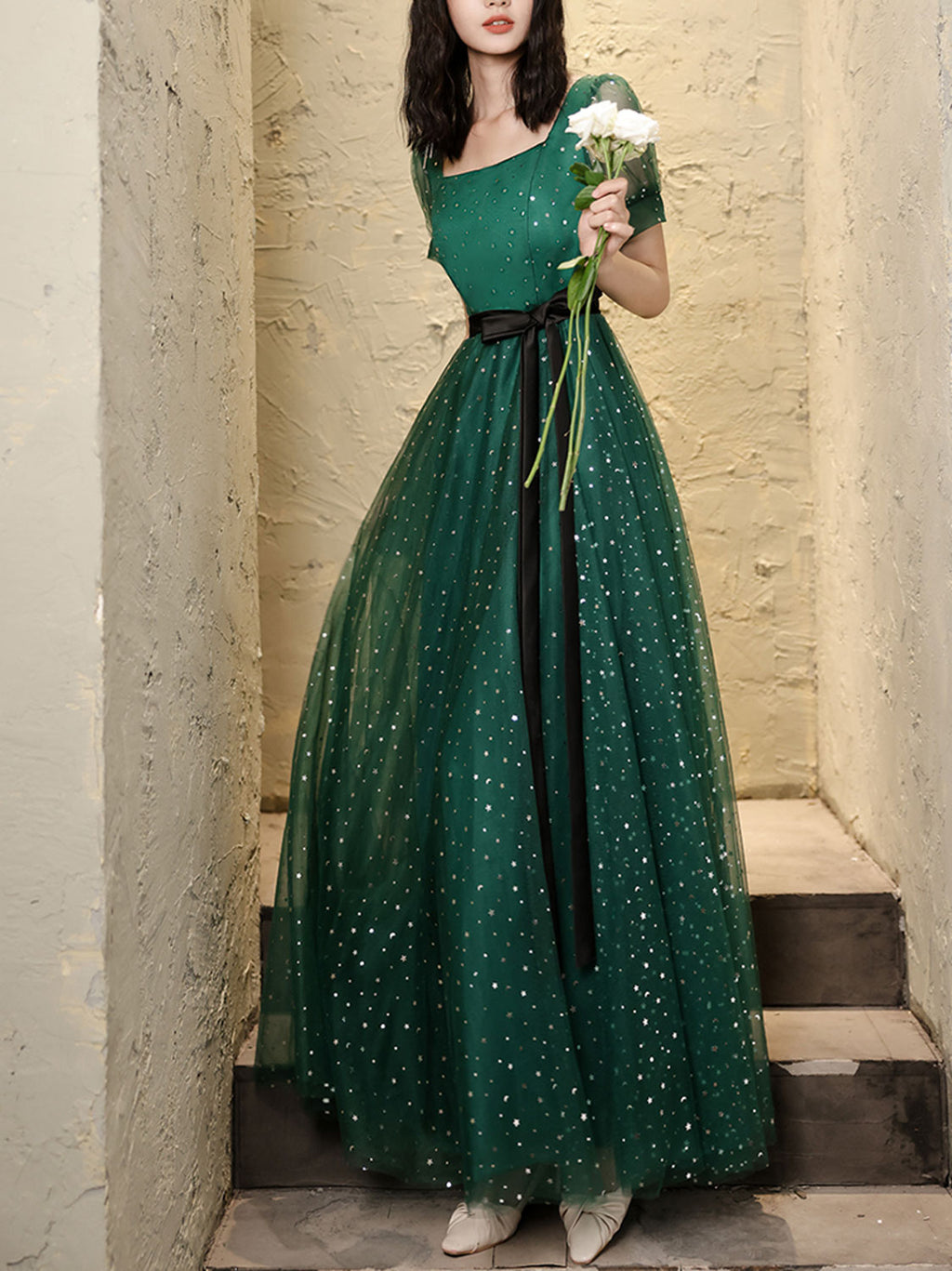 Green A line Long Prom Dress, Green Tulle Long Formal Dress US 6 / Green Green A line Long Prom Dress, Green Tulle Long Formal Dress US 6 / Green