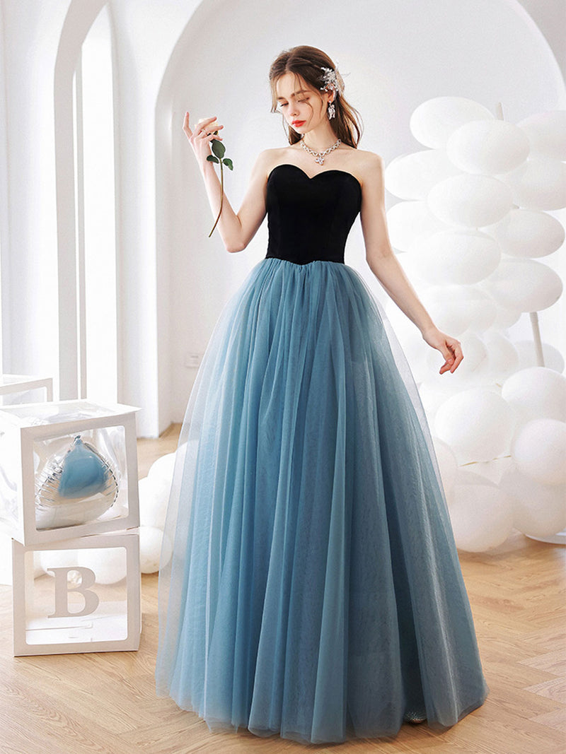 Blue Tulle Long A-Line Prom Dress, Lovely Strapless Evening Dress US 10 / Blue Blue Tulle Long A-Line Prom Dress, Lovely Strapless Evening Dress US 10 / Blue
