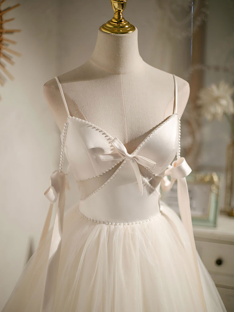 Light Champagne V neck Tulle Short Prom Dress, Tulle Puffy Homecoming Dress