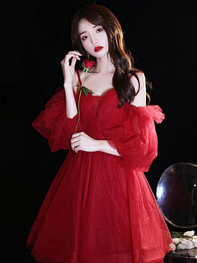 Red Sweetheart Neck Tulle Short Prom Dress, Puffy Red Homecoming Dress shopluu Red Sweetheart Neck Tulle Short Prom Dress, Puffy Red Homecoming Dress shopluu