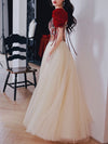 Champagne Aline Tulle Lace Long Prom Dress Champagne Evening Graduation Dresses