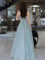 Simple Backless Blue Long Prom Dresses, Blue Bridesmaid Dresses