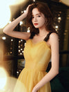 Simple Yellow Sweetheart Neck Tea Length Prom Dress, Yellow Formal Dress