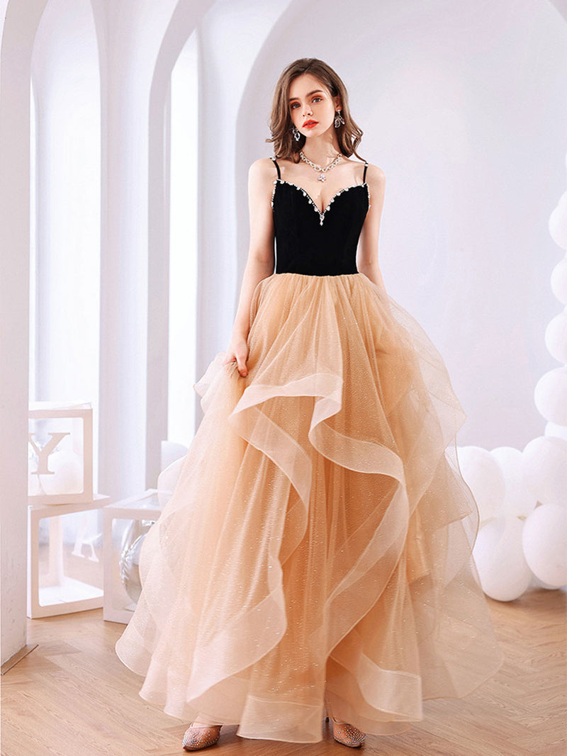 Champagne Tulle Long Prom Dresses, Champagne Tulle Formal Graduation D shopluu Champagne Tulle Long Prom Dresses, Champagne Tulle Formal Graduation D shopluu