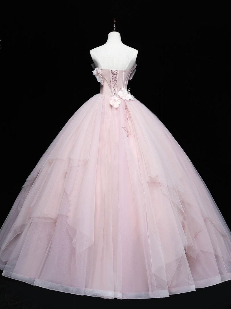 Lovely Pink Tull Applique Ball Gown Formal Dress, Pink Sweet 16 Dress US 8 / Pink Lovely Pink Tull Applique Ball Gown Formal Dress, Pink Sweet 16 Dress US 8 / Pink