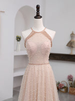 Champagne Pink Long Prom Dress, A Line Tulle Formal Dress Graduation Dresses