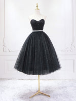 A-Line Sweetheart Neck Black Short Prom Dress, Black Formal Evening Dresses