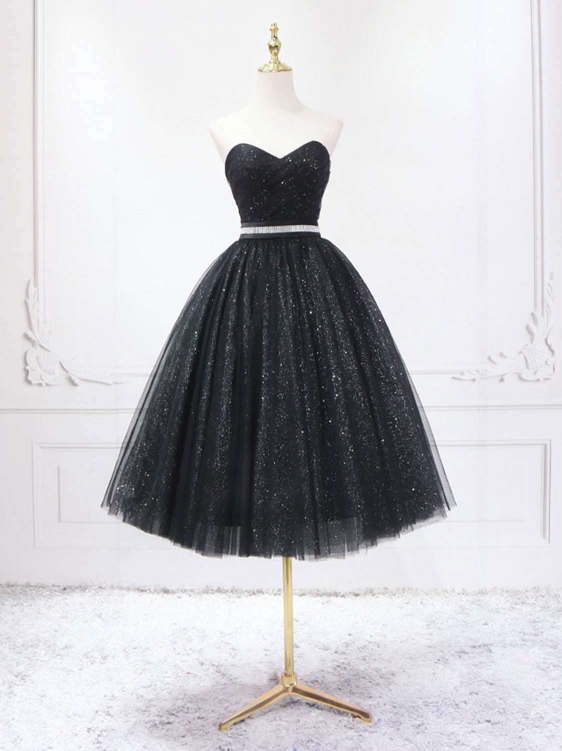 A-Line Sweetheart Neck Black Short Prom Dress, Black Formal Evening Dr shopluu A-Line Sweetheart Neck Black Short Prom Dress, Black Formal Evening Dr shopluu