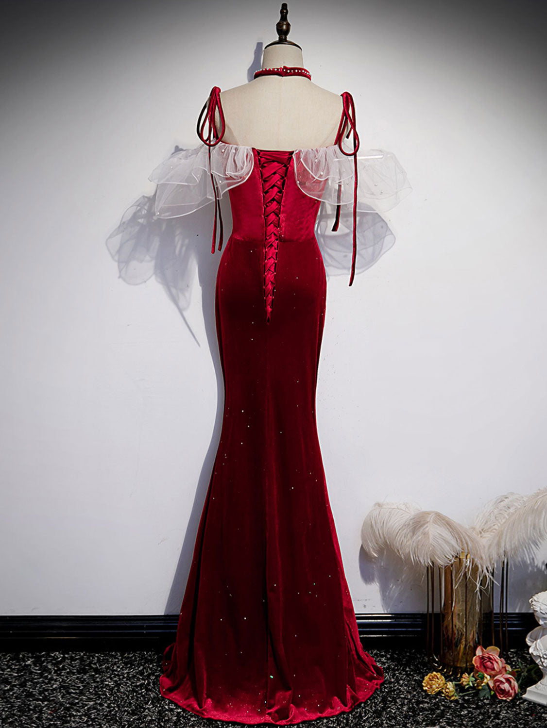 Burgundy Mermaid Long Prom Dress, Velvet Long Formal Dresses – shopluu