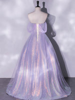 Purple A-Line Tulle Sequin Long Prom Dress, Purple Sequin Long Formal Dress