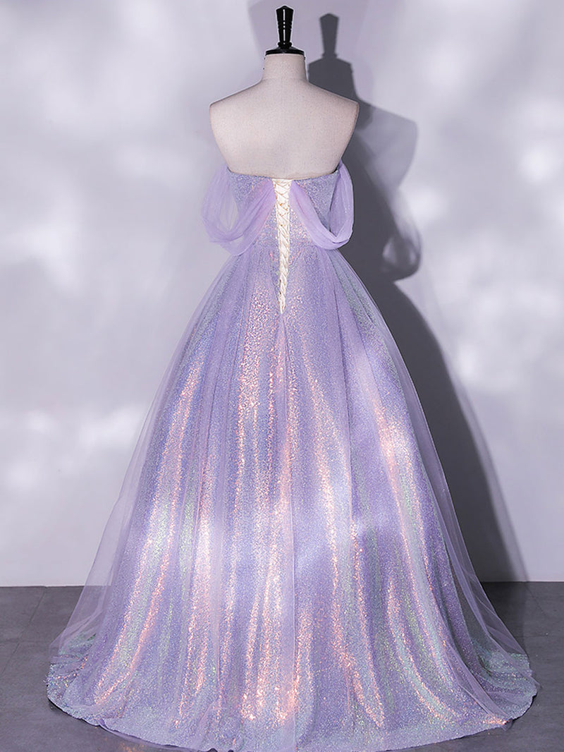 Purple A-Line Tulle Sequin Long Prom Dress, Purple Sequin Long Formal shopluu Purple A-Line Tulle Sequin Long Prom Dress, Purple Sequin Long Formal shopluu