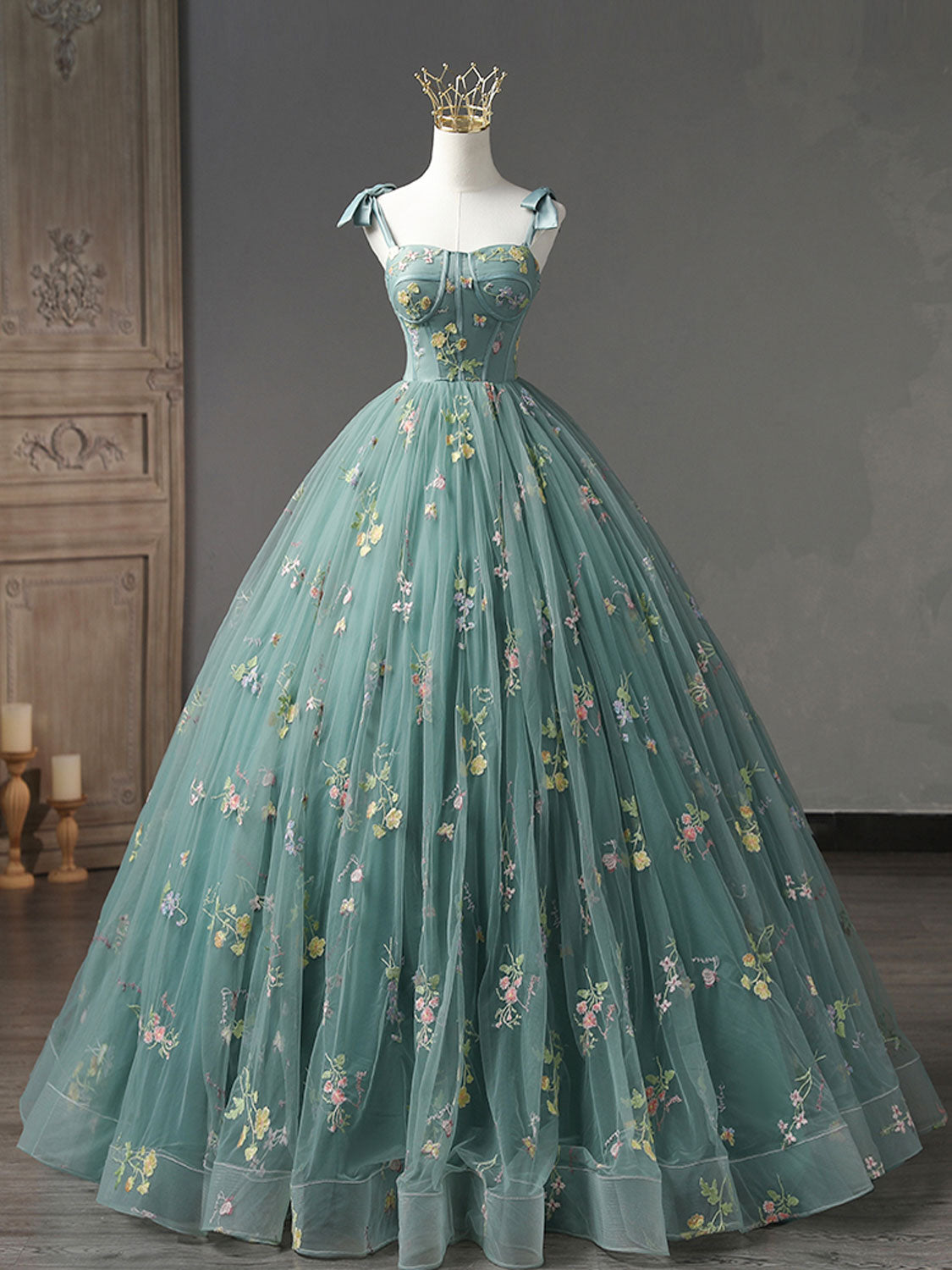 A-Line Sweetheart Neck Green Long Prom Dresses, Green Lace Formal Dres ...