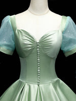 Green Sweetheart Neck Satin Long Prom Dresses, Green Sweet 16 Dresses