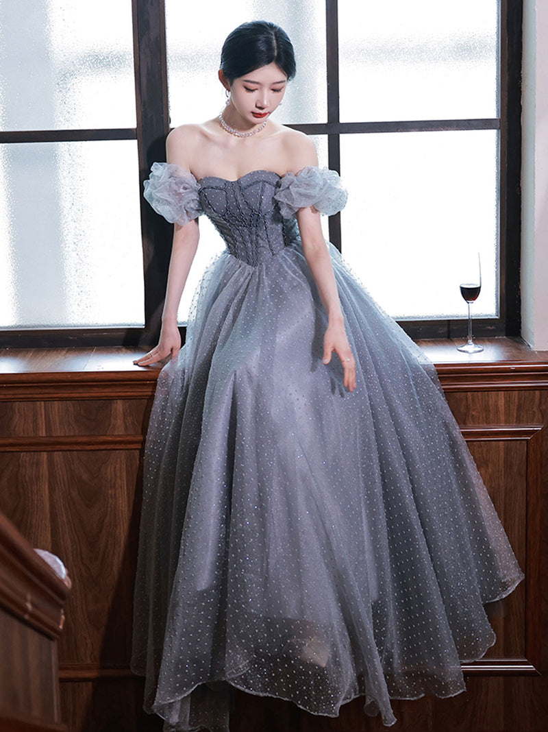 aline tulle prom dress Stacees 2026 Glitter Prom Dress Celadon Ruffled Floor Length A-line