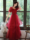 Simple A line Tulle Long Prom Dress Burgundy Tulle Formal Dress