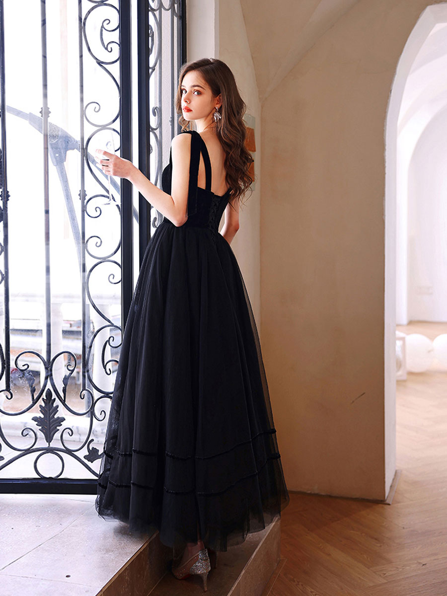 shopluu Black Tulle Long Prom Dress, Formal Dress Black Graduation Dresses US 4 / Custom Color