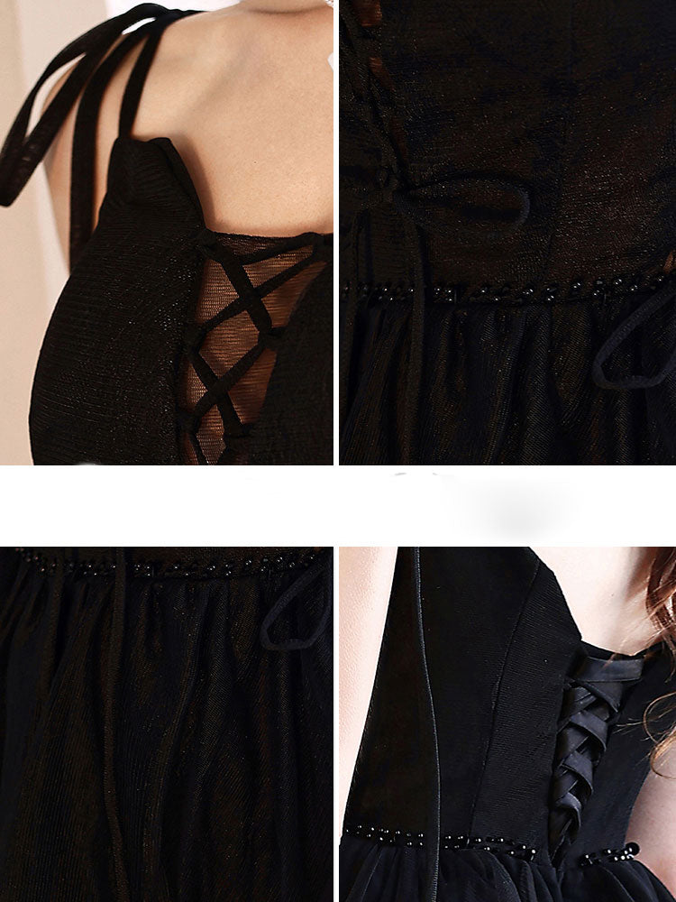 Cute V Neck Tulle Black Short Prom Dress, Black Homecoming Dresses