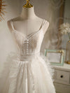 Cute Light Champagne Lace Tulle Short Prom Dress, Puffy Homecoming Dress