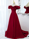 Burgundy Off Shoulder Satin Long Prom Dress, Burgundy Formal Evening Dress