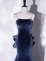 Blue Velvet Long Evening Dresses